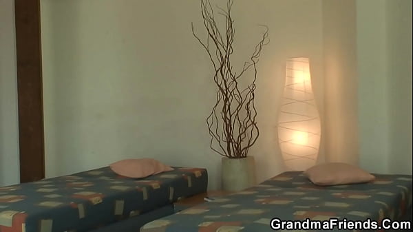 Very old blonde cleaning granma takes two cocks